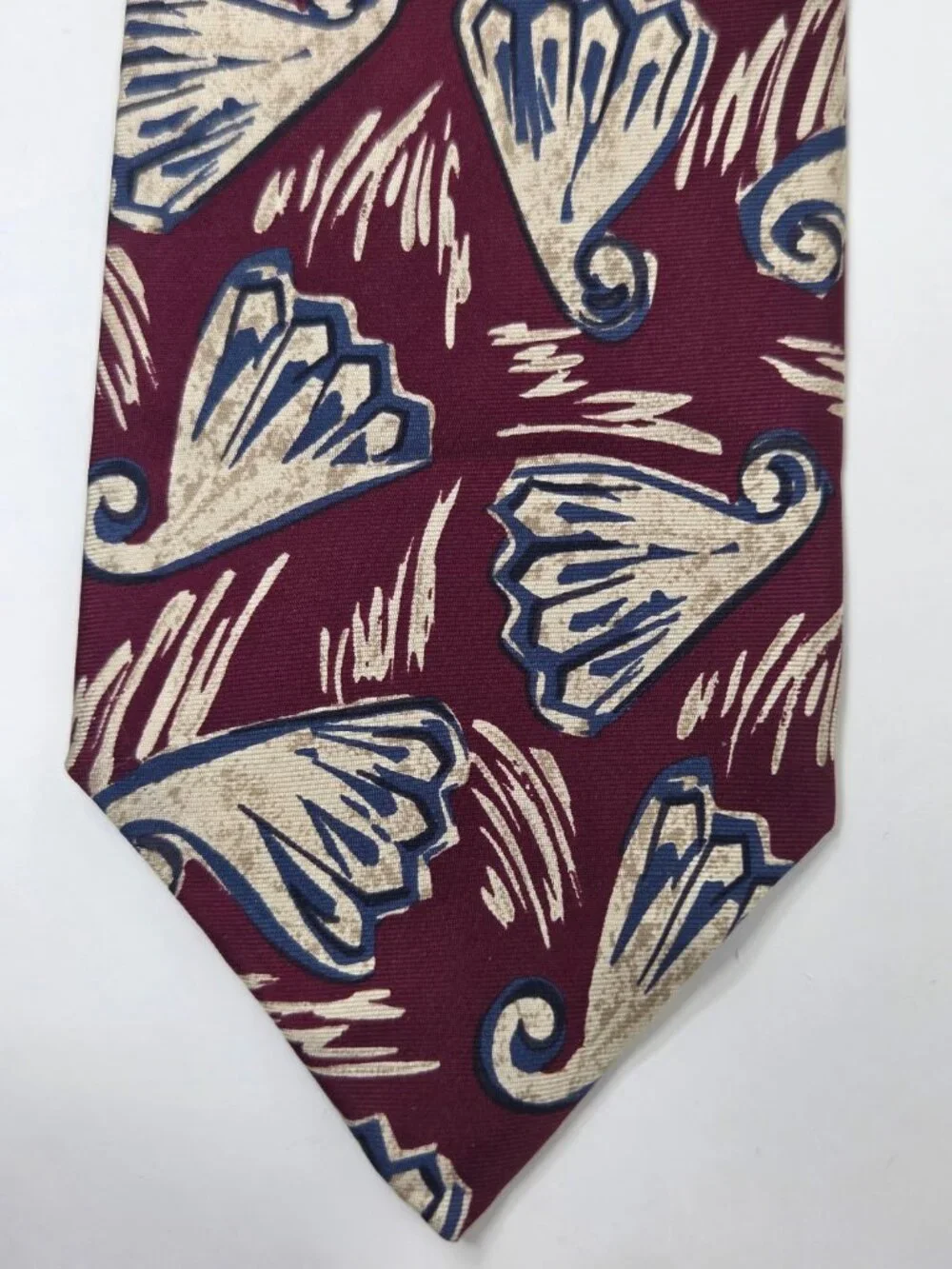 Stuart Ashley All Silk Mens Tie 59 Inch Burgundy Blue Abstract Pattern